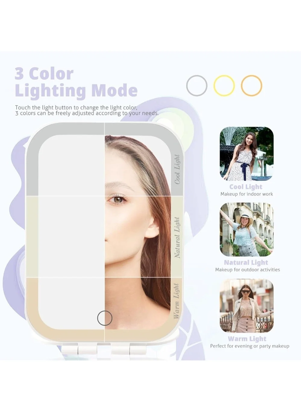 LED Makeup Mirror with Adjustable White Light for Women Skincare
